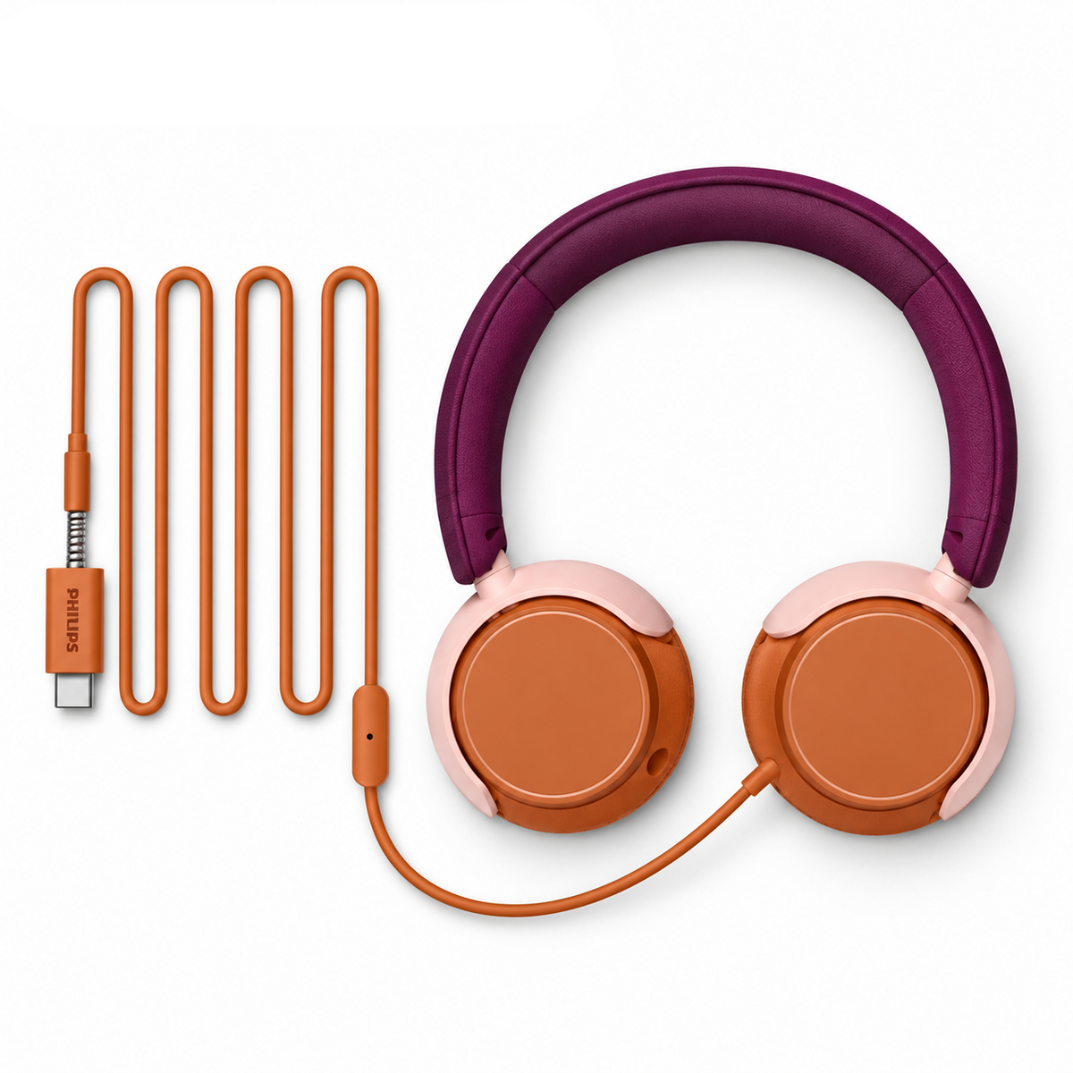 Philips TAK2000MP/00 Kids On-Ear Wired Type-C & 3.5mm Headphones Maroon