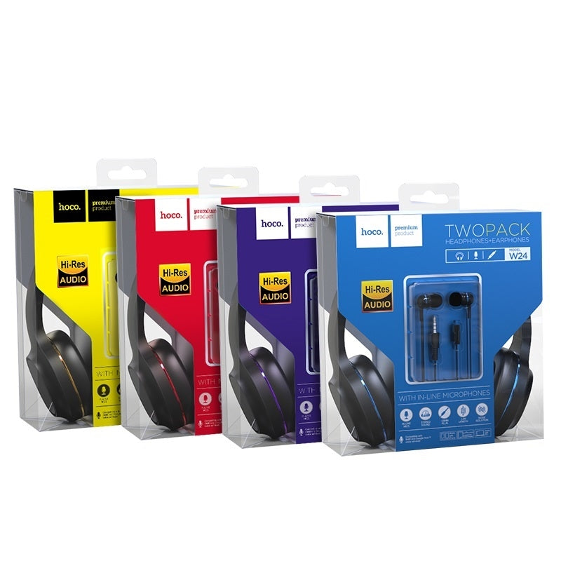 Hoco W24 Enlighten Wired 2in1 Earphones & Headphones With Mic Purple