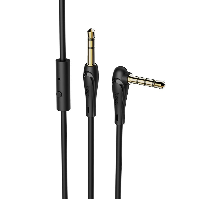 Hoco UPA15 Elbow Design AUX Cable with Single Button MIC 1m Black-www.firsthelptech.ie