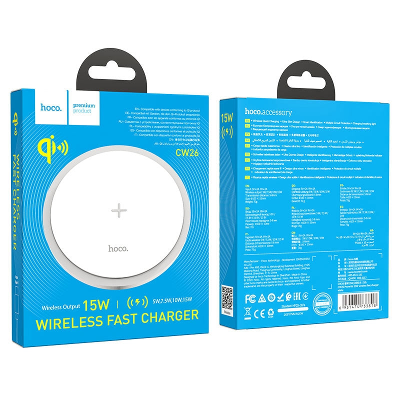 Hoco CW26 Powerful 15W 2 in 1 Wireless Fast Charger White