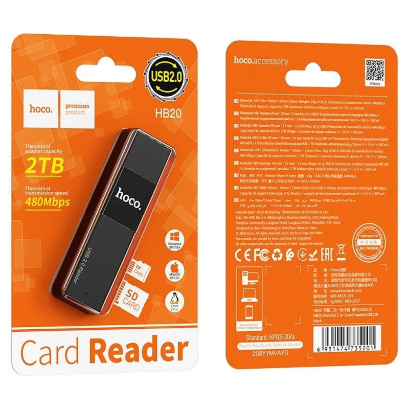 Hoco HB20 USB 2.0 Mindful 2-in-1 Card Reader 2TB/ 480Mbps Black