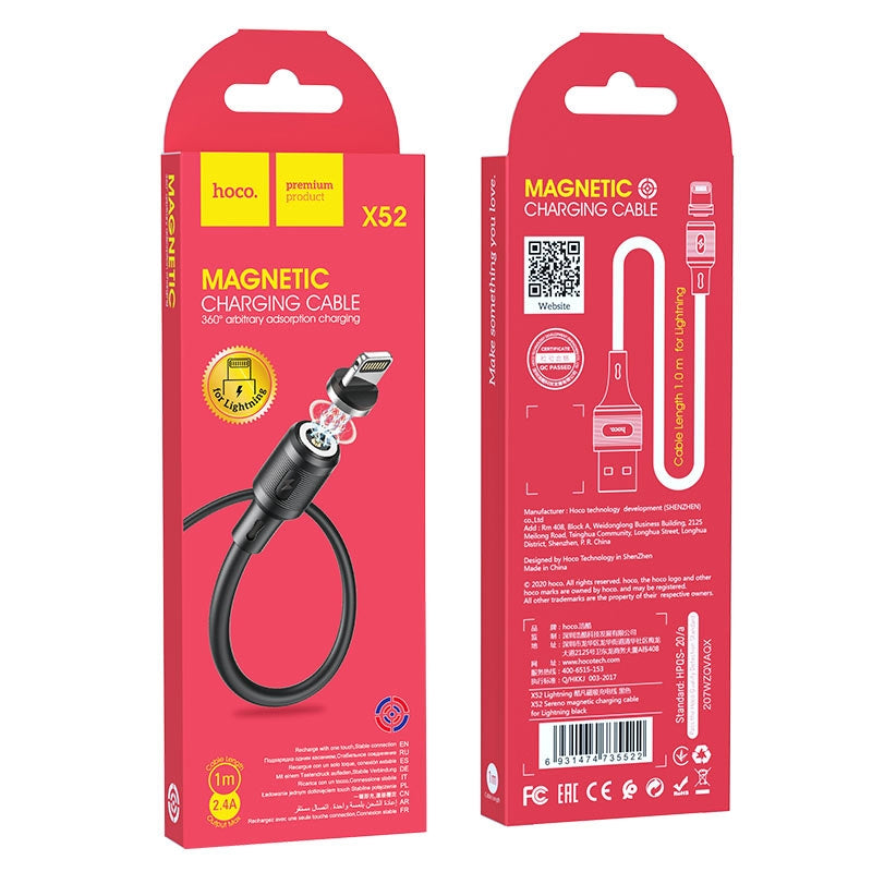 Hoco X52 Sereno Magnetic Lightning Charging Cable 1M Black