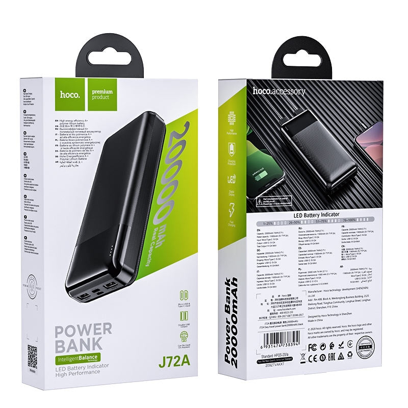 Hoco J72A Easy Travel Dual USB Type-C Fast Charging Power Bank 20000 mAh Black