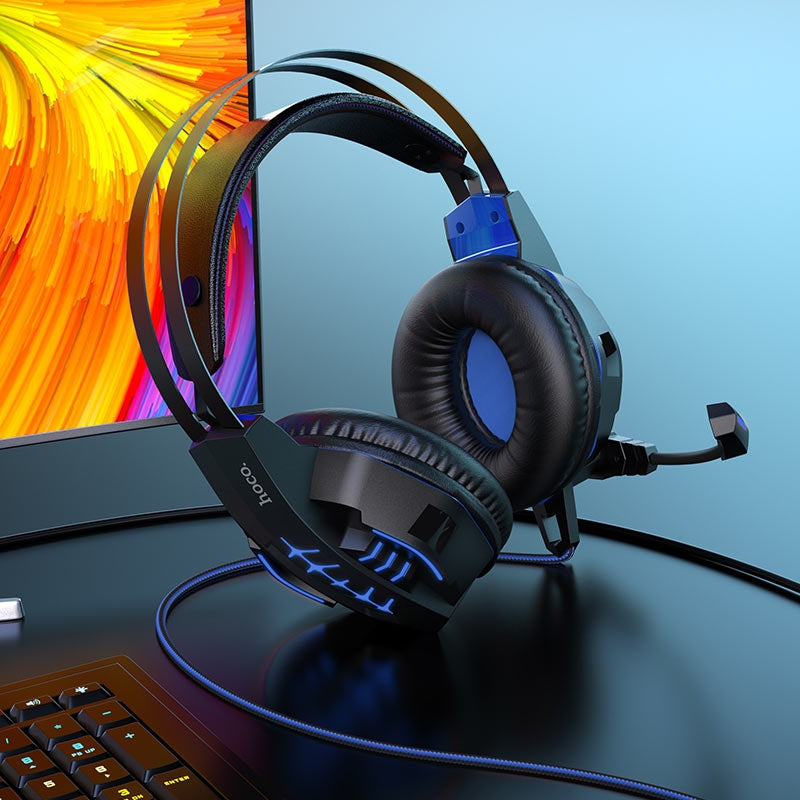 Hoco W102 Omni-Directional Microphone Gaming Headset With 3.5mm & USB Connection Blue