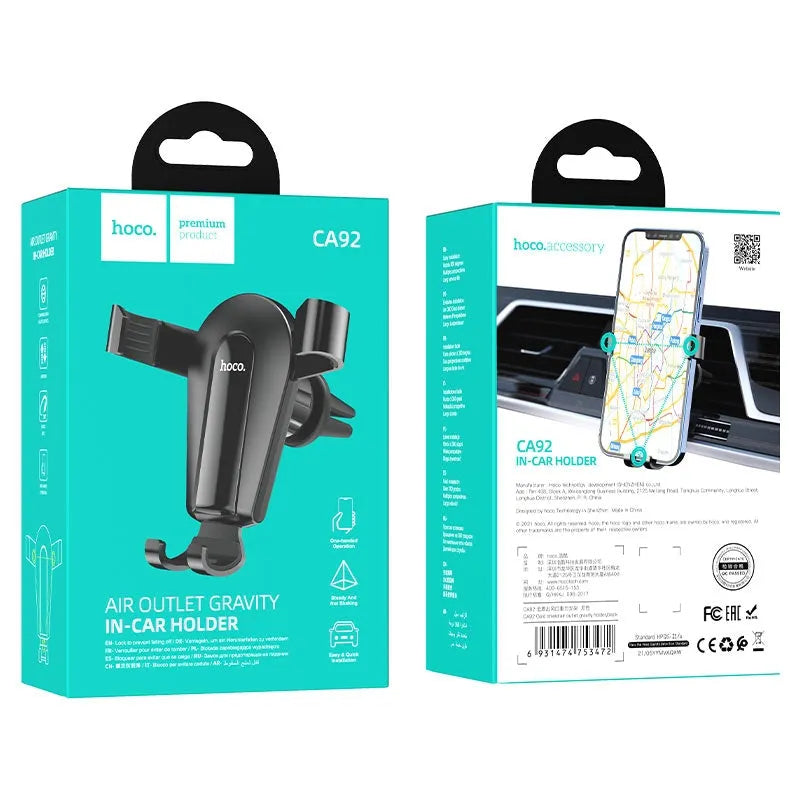 Hoco CA92 Universal Gold Shield Gravity In-Car Phone Holder Black