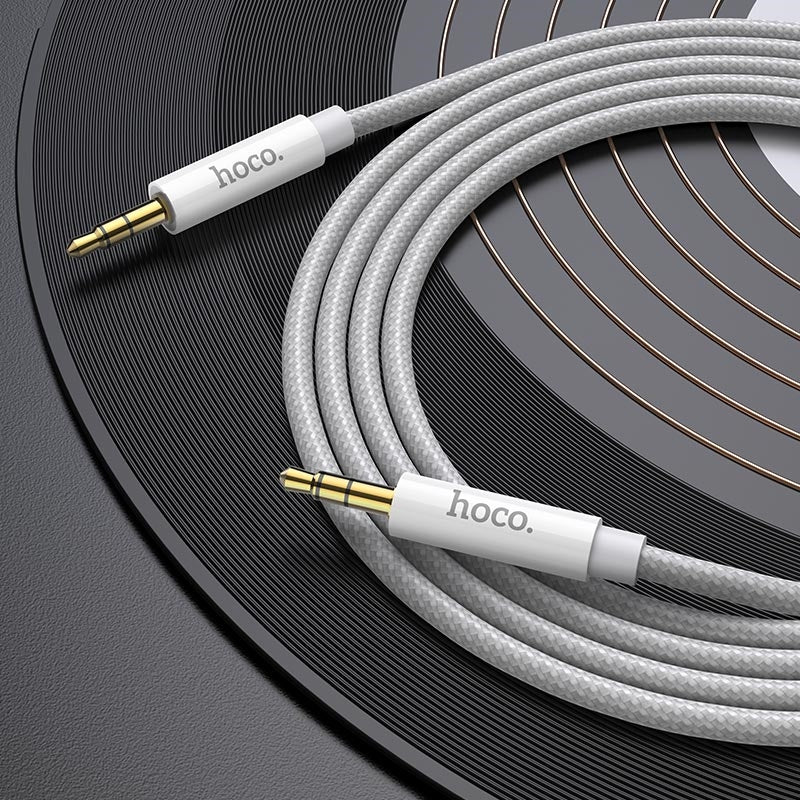 Hoco UPA19 Nylon Braid AUX Audio Cable 1M Silver-www.firsthelptech.ie