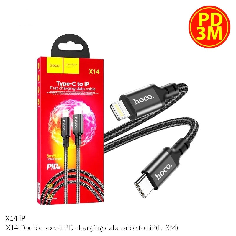 Hoco X14 Double Speed Type-C to Lightning Charging Data Cable 3M Black