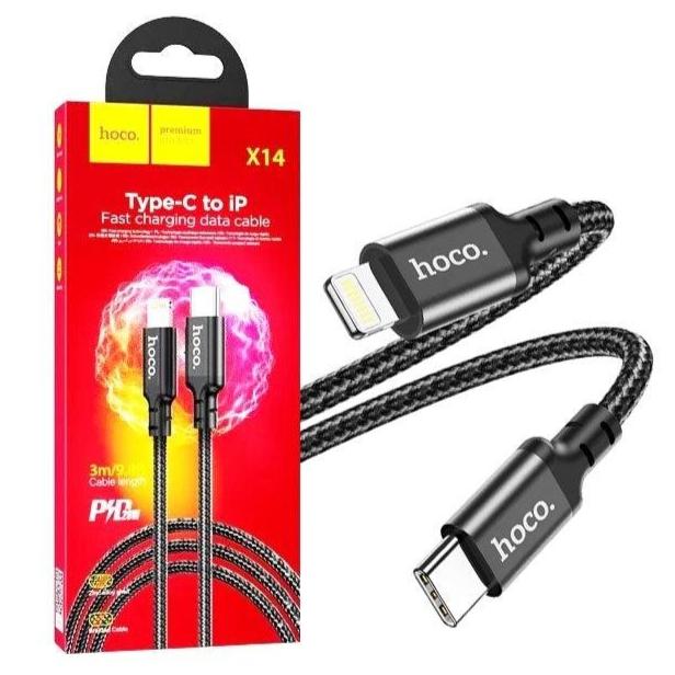 Hoco X14 Double Speed Type-C to Lightning Charging Data Cable 3M Black-www.firsthelptech.ie