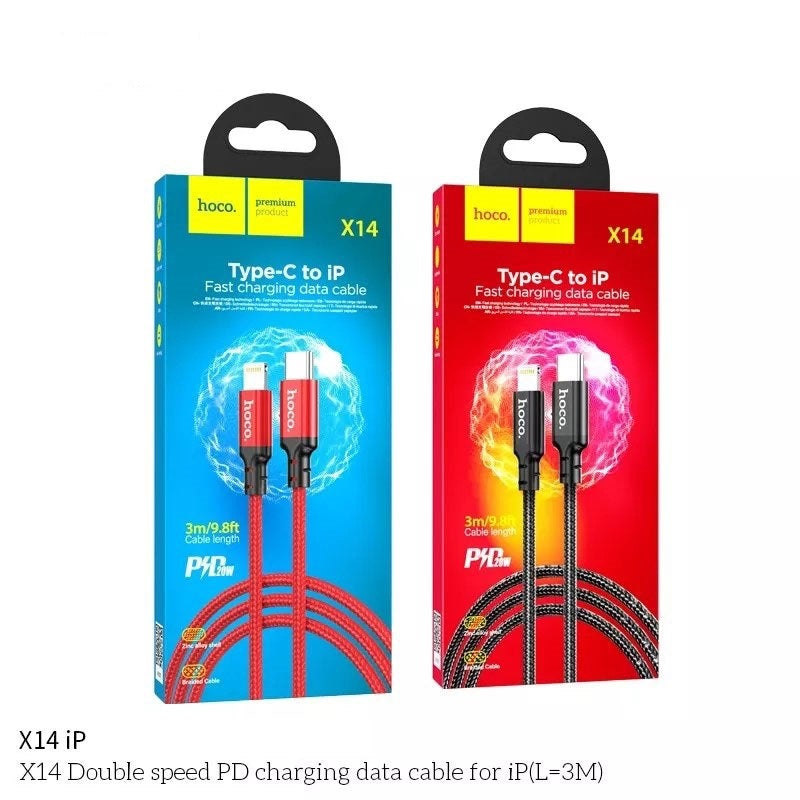 Hoco X14 Double Speed Type-C to Lightning Charging Data Cable 3M Red