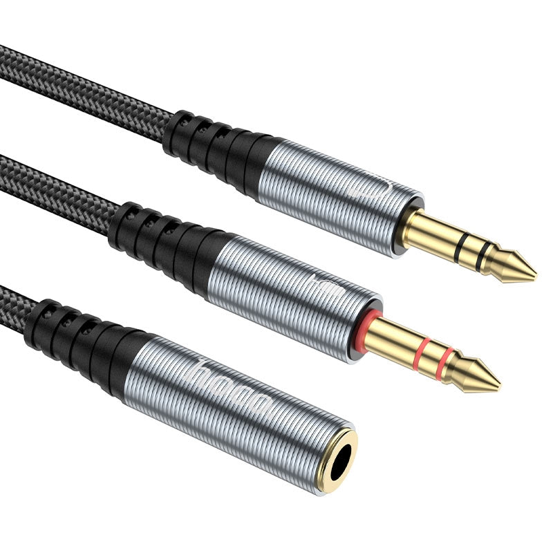 Hoco UPA21 Nylon Braid AUX Audio Cable Female to 2 x 3.5mm Male-www.firsthelptech.ie