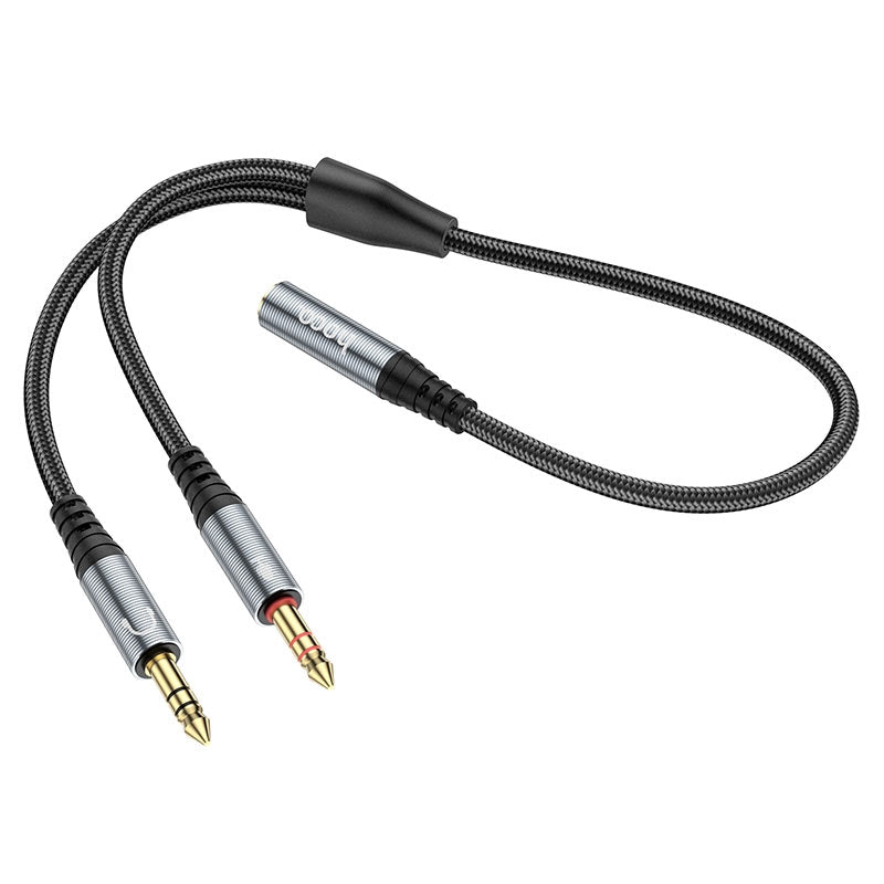 Hoco UPA21 Nylon Braid AUX Audio Cable Female to 2 x 3.5mm Male-www.firsthelptech.ie