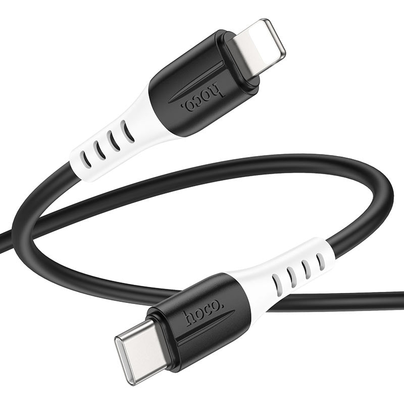 Hoco X82 Type-C to Lightning PD 20W Stretchable Soft Silicon Cable Black-www.firsthelptech.ie