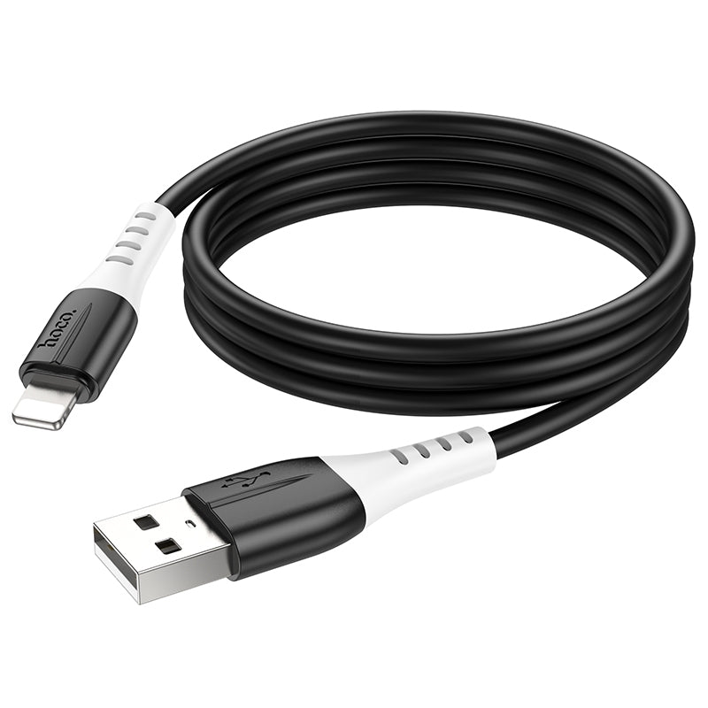 Hoco X82 Lightning Silky Anti-Winding Silicon 2.4A Fast Charging Cable 1M Black-www.firsthelptech.ie