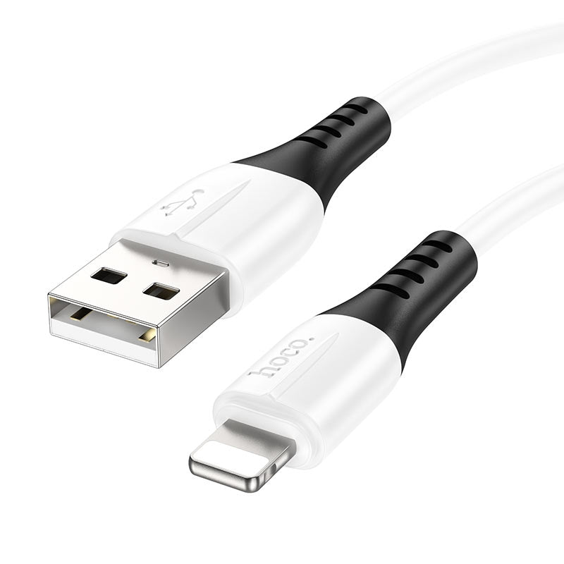 Hoco X82 Lightning Silky Anti-Winding Silicon 2.4A Fast Charging Cable 1M White-www.firsthelptech.ie