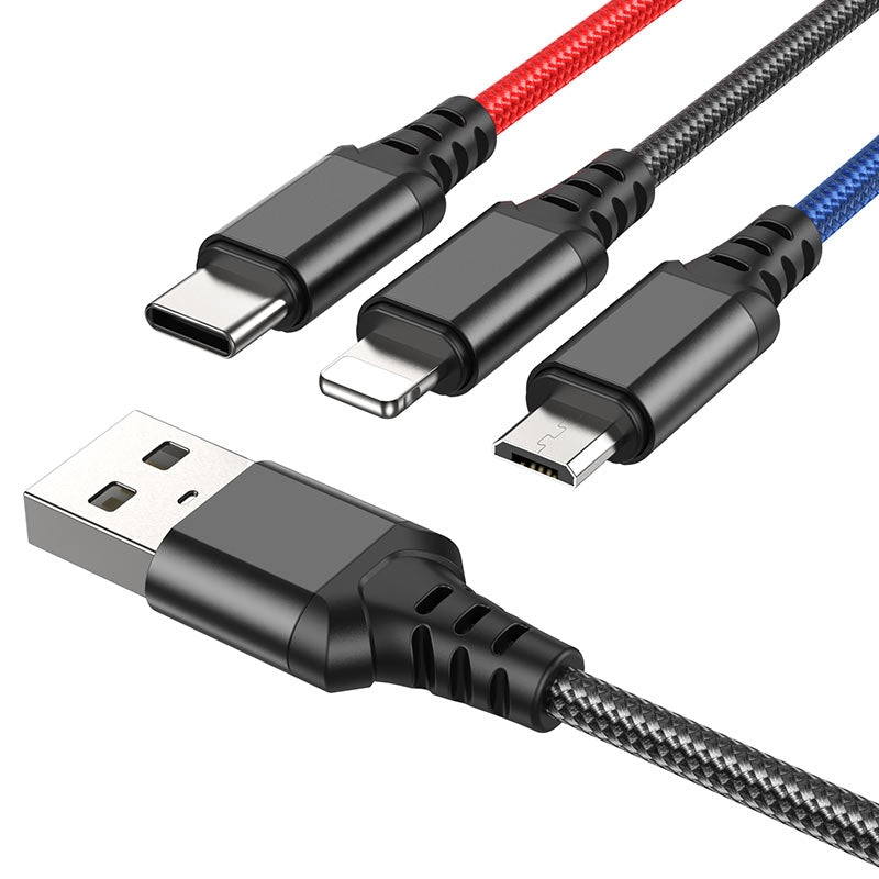 Hoco X76 Super 3-in-1 iP+ Type-C+ Micro Charging Cable