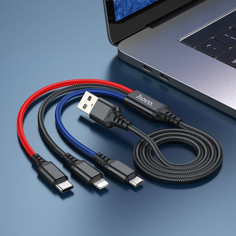 Hoco X76 Super 3-in-1 iP+ Type-C+ Micro Charging Cable