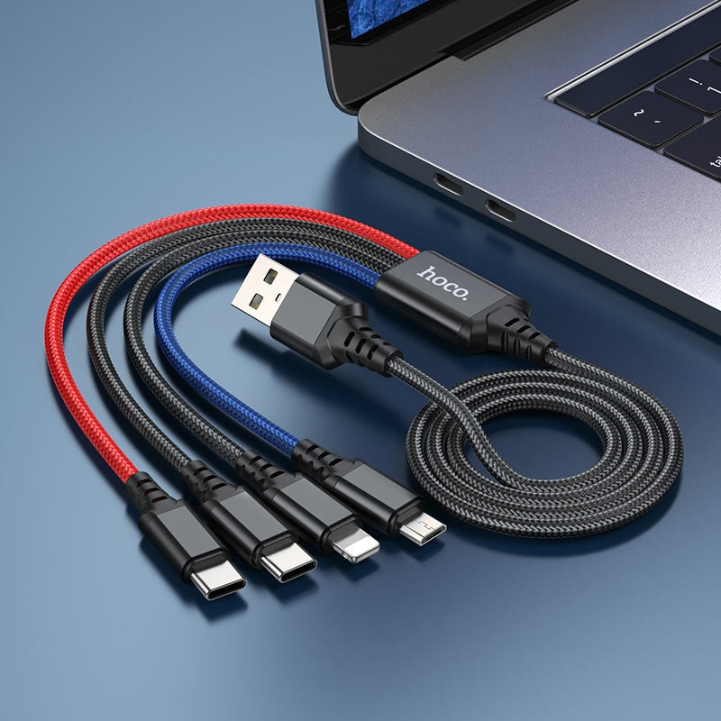 Hoco X76 Super 4-in-1 (iP+2*Type-C+Micro) Charging Cable-www.firsthelptech.ie