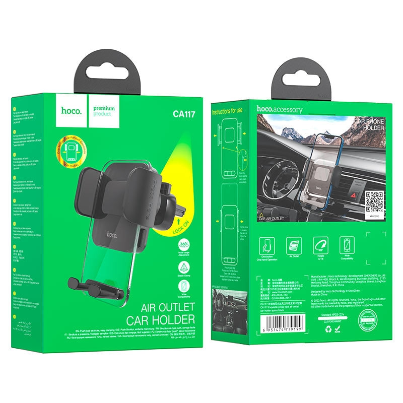 Hoco CA117 Exquisite Single Button Air Outlet Car Holder Black