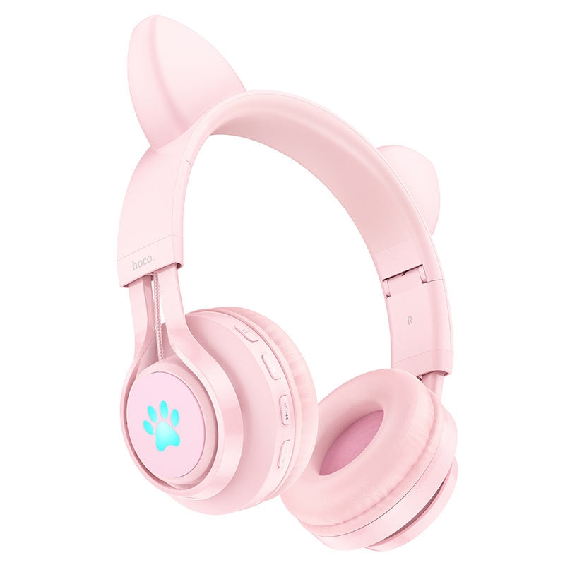 Hoco W39 Kids Cat Ear 85dB Sound Limit Bluetooth Earphone Pink