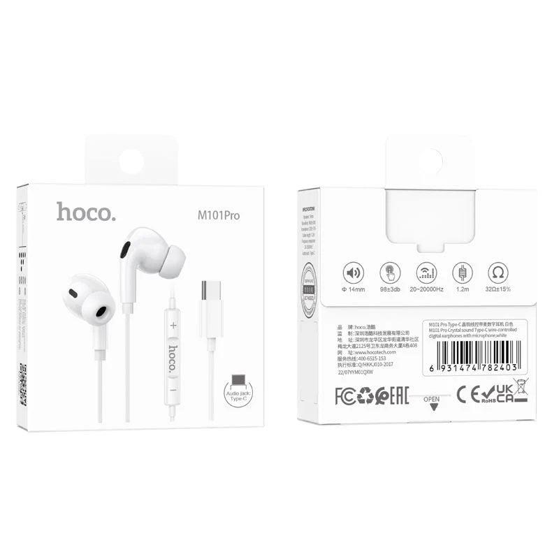 Hoco M101 Pro Crystal Joy Type-C Wired Earphone White