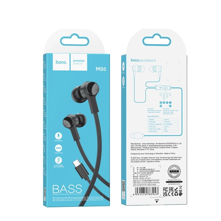 Hoco M86 Ocean Type-C Digital Earphones with Mic Black