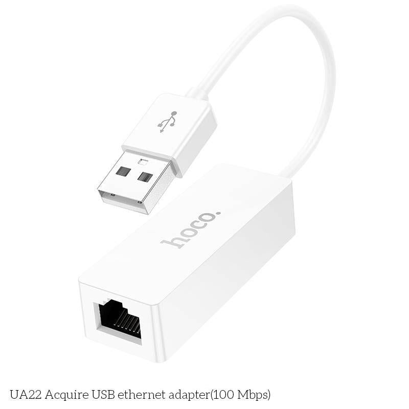 Hoco UA22 Acquire USB Ethernet Adapter 100 Mbps White-www.firsthelptech.ie