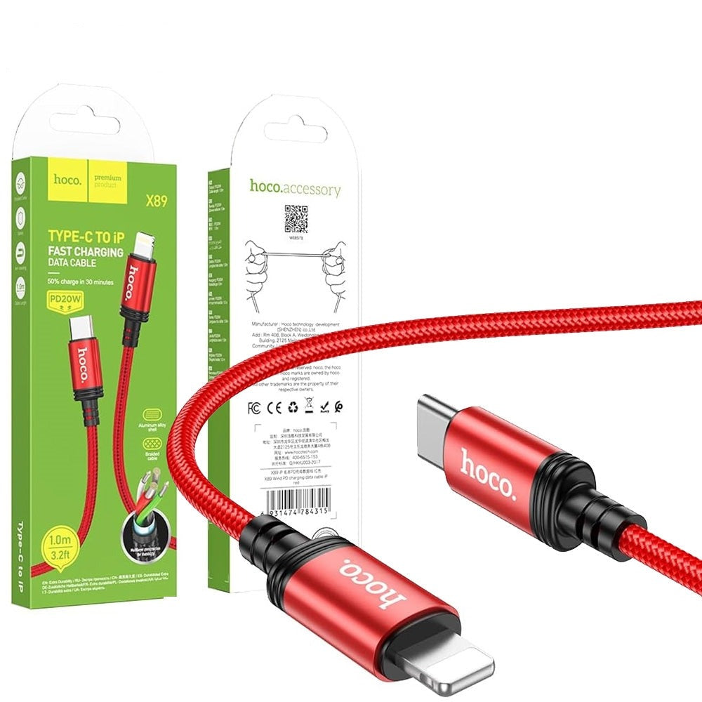 Hoco X89 PD Lighting Braided 20W Charging Cable L=1M Red