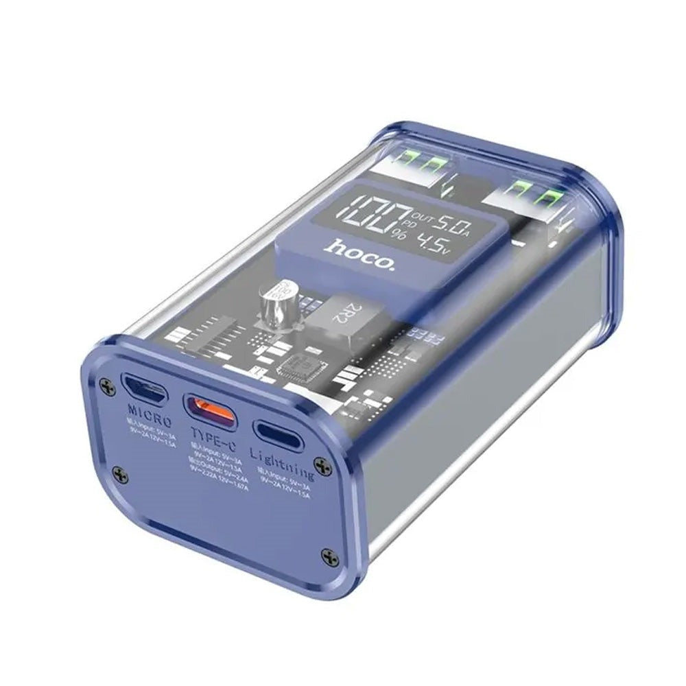 HOCO J105 Discovery Edition Transparent Dual USB+ Type-C PowerBank 22.5W 10000 mAh Blue