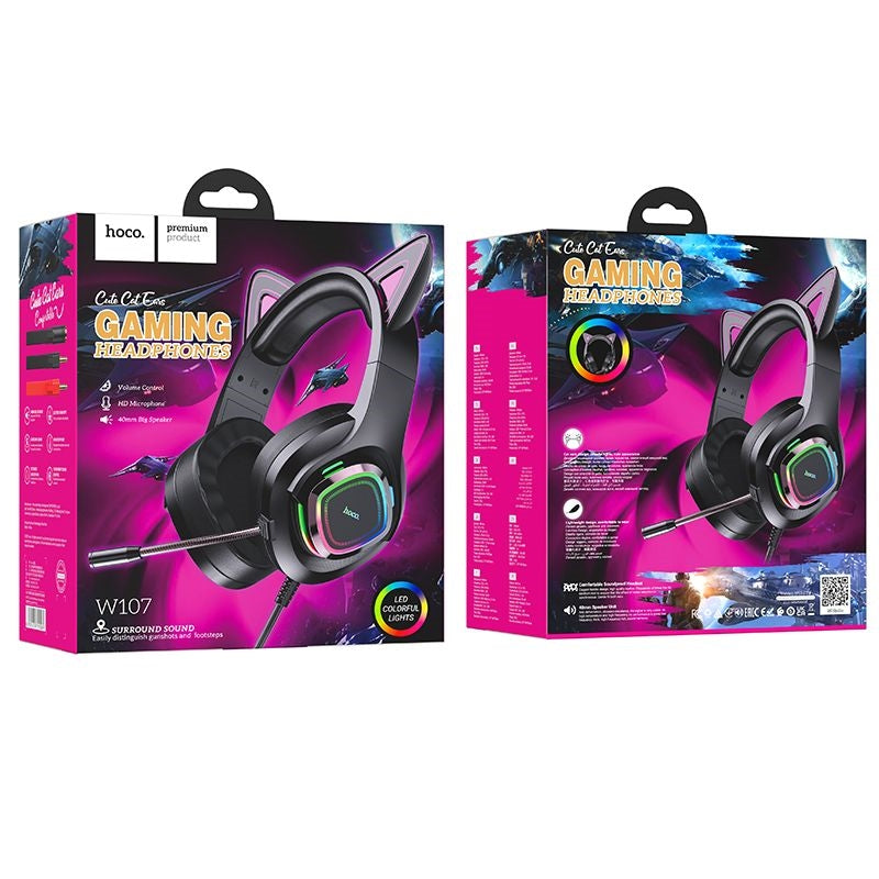 Hoco W107 Cute Cat Luminous Ear Gaming Headphones