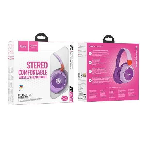 Hoco W43 Stereo 25h Wireless BT Built-in MP3 Headphone Purple