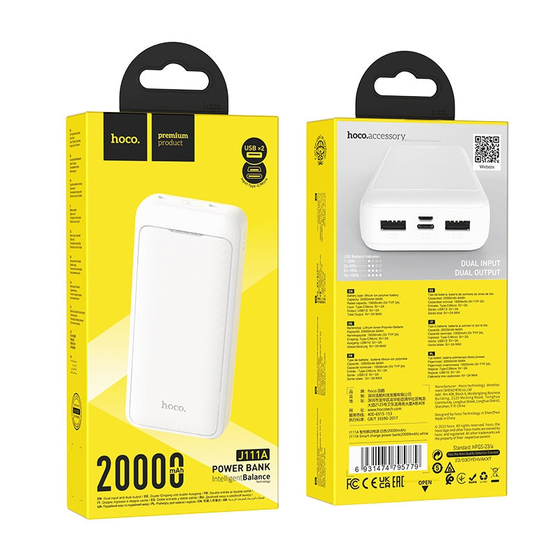 Hoco J111A Smart Slim Dual USB PowerBank 20000mAh White