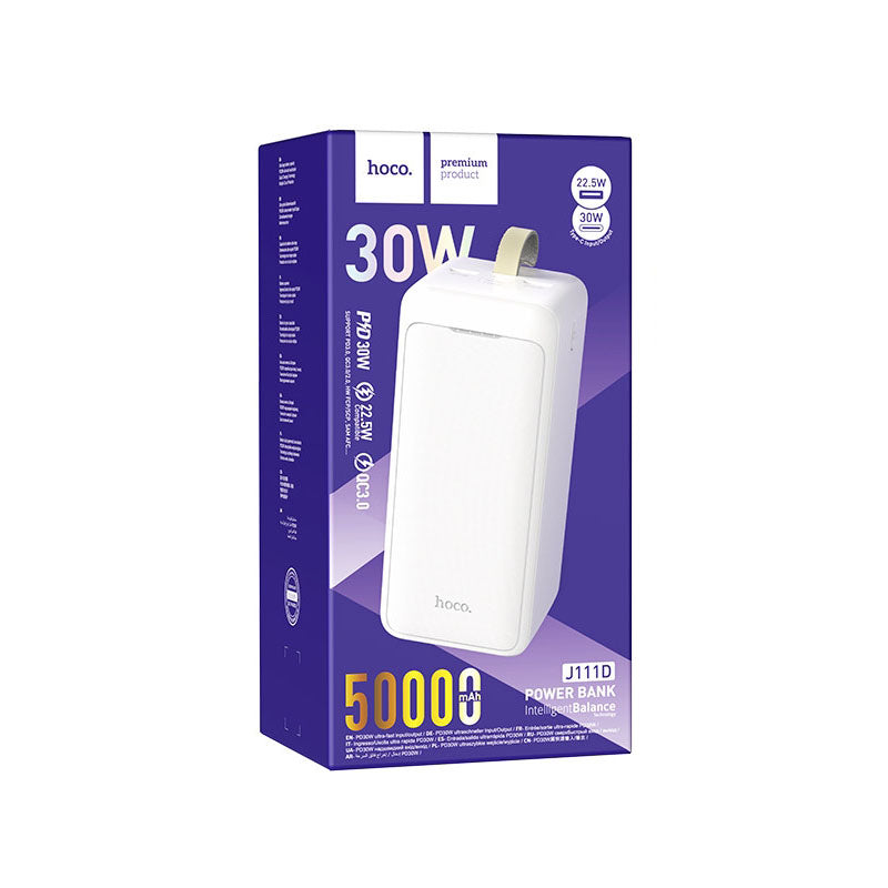 Hoco J111D Smart Charge Dual Out Power Bank PD30W 50000mAh White