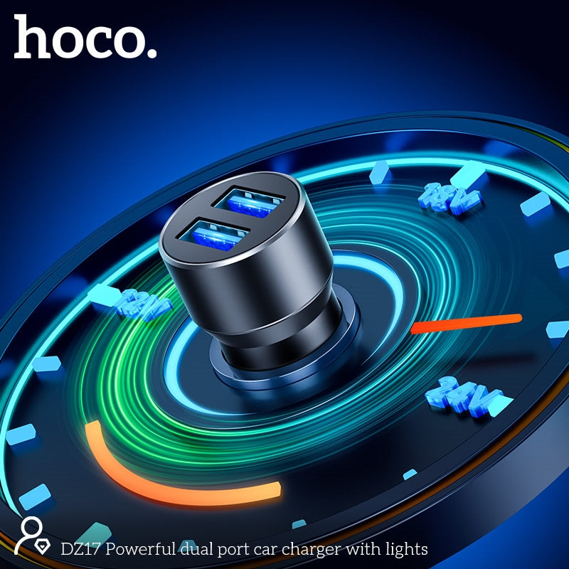Hoco DZ17 Powerful Dual USB LED Port Car Charger Black