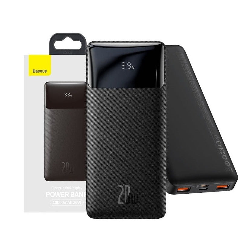 Baseus Bipow Digital Display Power Bank 20000mAh QC & PD 20W Black-www.firsthelptech.ie