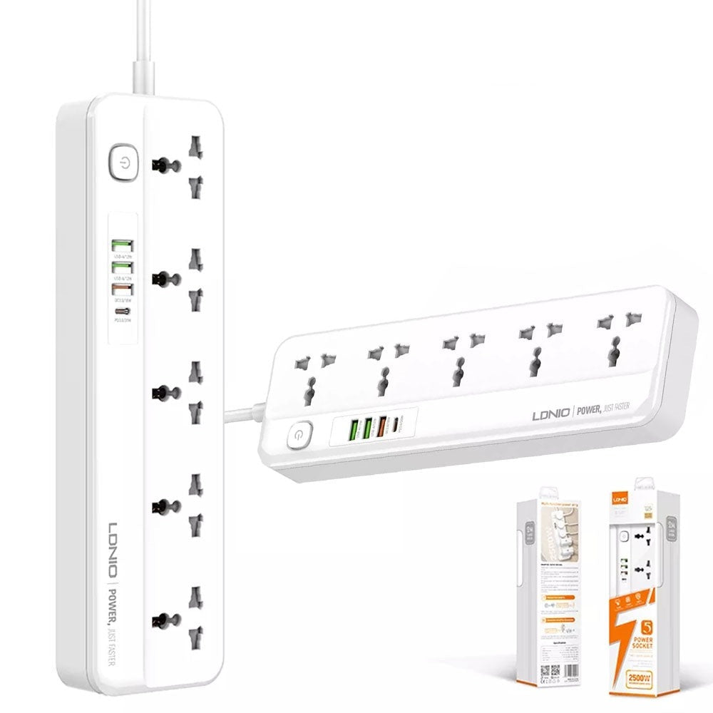 LDNIO SC5415 Multy Function UK Power Strip with 5 AC Sockets + 2 USB+ PD+QC