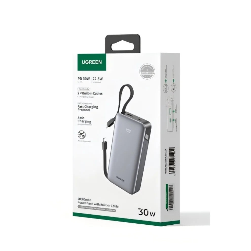 UGREEN 55985B 20000mAh 30W Power Bank With Built-In USB-C Cable