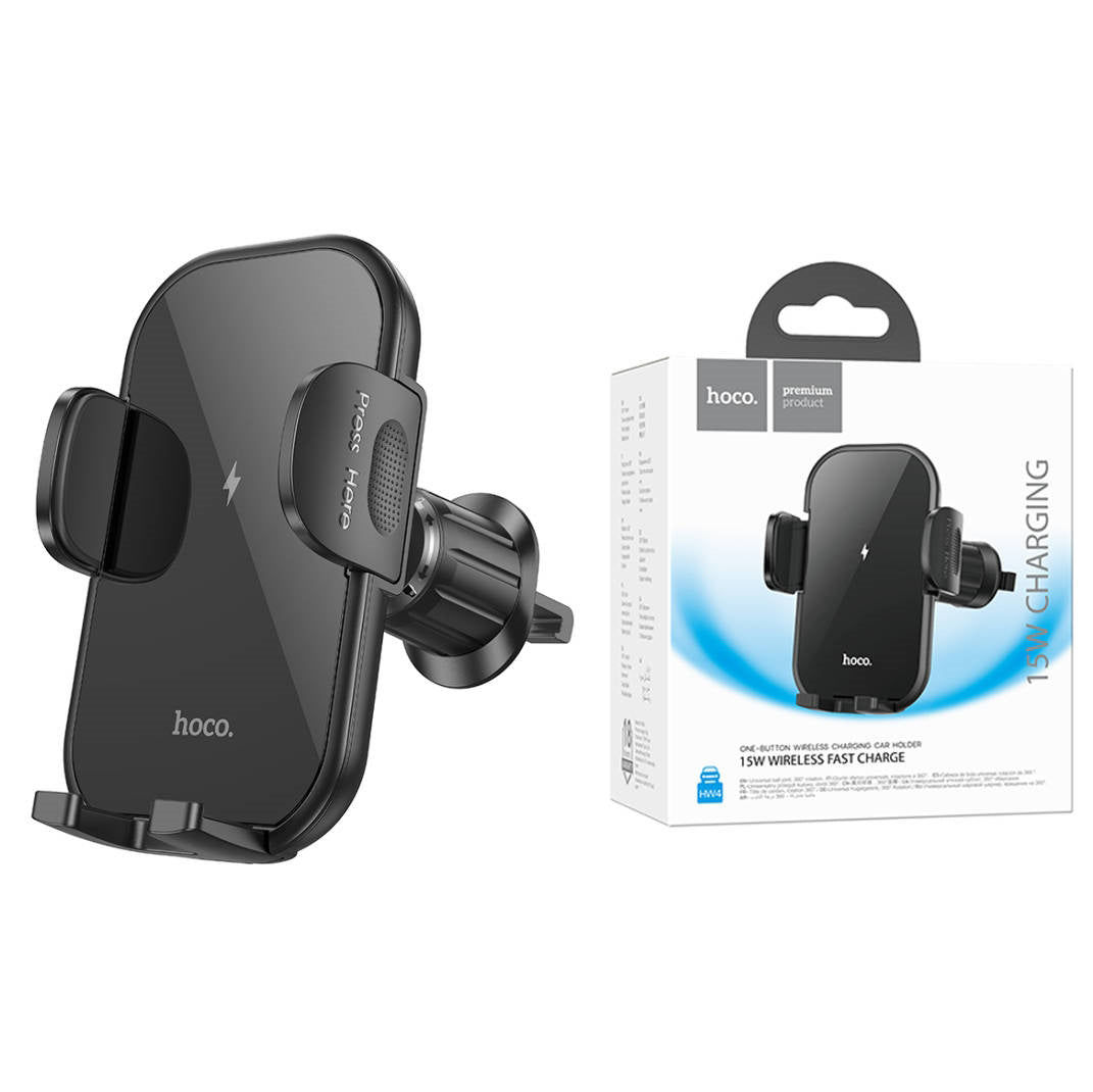 Hoco HW4 Car Vent 15 W Wireless Charging Phone Holder Black-www.firsthelptech.ie