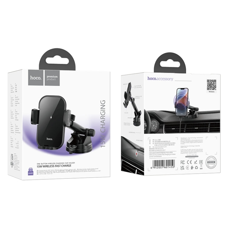 Hoco HW5 Journey Wireless Fast Charging Center Console Car Dash & Glass Holder Black-www.firsthelptech.ie