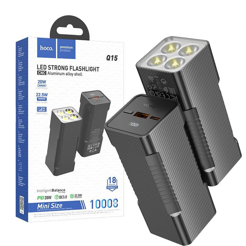 Hoco Q15 Flashlight Ultra Small Power Bank 22.5W 10000mAh Black