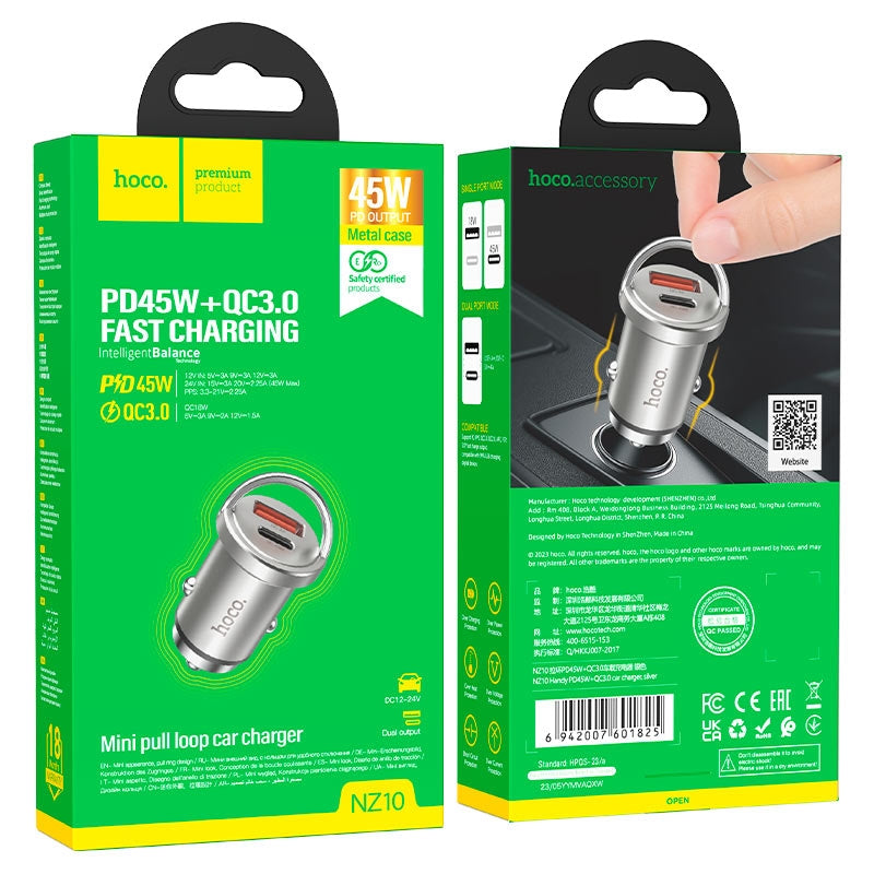 Hoco NZ10 Handy PD45W / QC3.0 Car Charger Silver