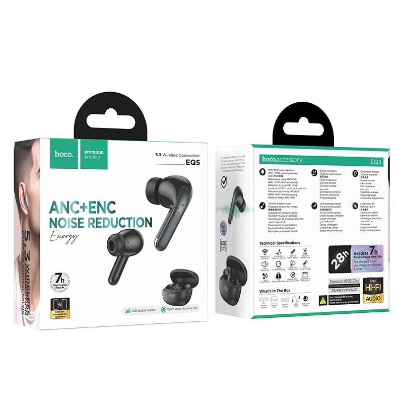 Hoco EQ5 Energy Active Noise Cancelling + ENC Bluetooth Earbuds Black