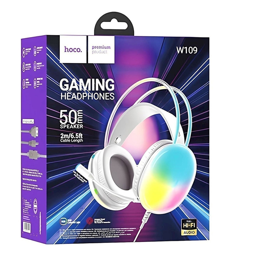 Hoco W109 Rich Elegant Back Light Gaming Headphones White-www.firsthelptech.ie