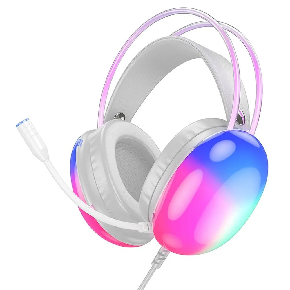 Hoco W109 Rich Elegant Back Light Gaming Headphones White-www.firsthelptech.ie