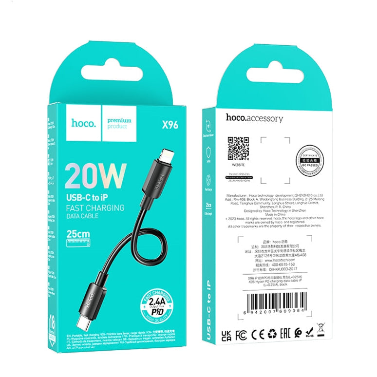 Hoco X96 Hyper PD Lightning to Type-C Charging Cable L=0.25M Black