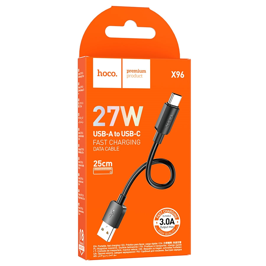 Hoco X96 Hyper USB To Type-C Fast Charging Cable 27W L=0.25M Black