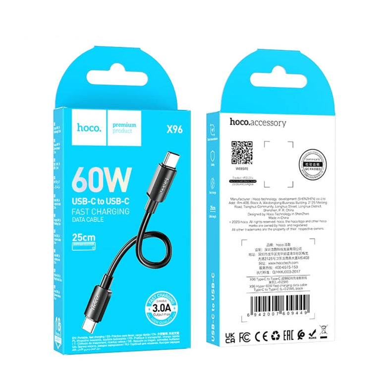 Hoco X96 Hyper Type-C To Type-C Fast Charging Cable 60W L=0.25M Black