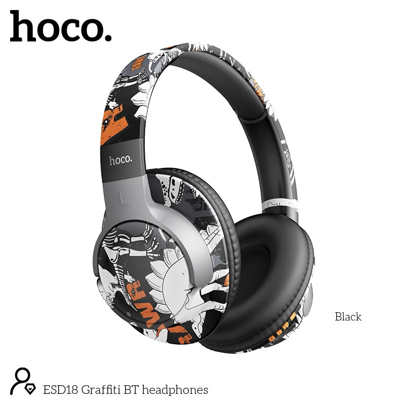 Hoco ESD18 Graffiti Trendy Foldable BT Headphones Black