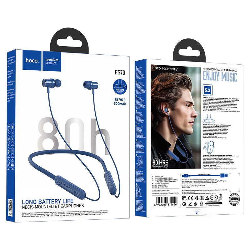 Hoco ES70 Armour neck-mounted BT Earphones 80H Blue