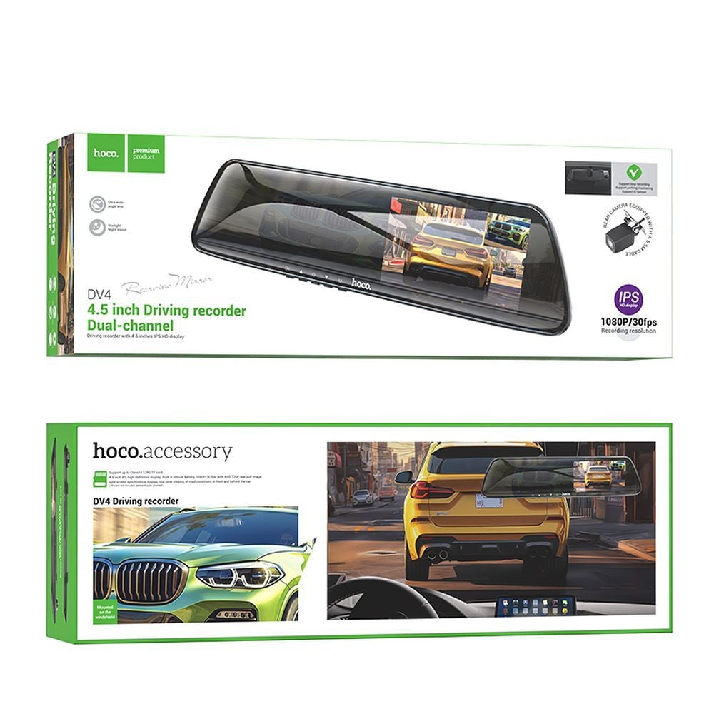 HOCO DV4 Mirror Driving Dash Recorder LCD 4.5-Inch Dual-Channel Front And Back