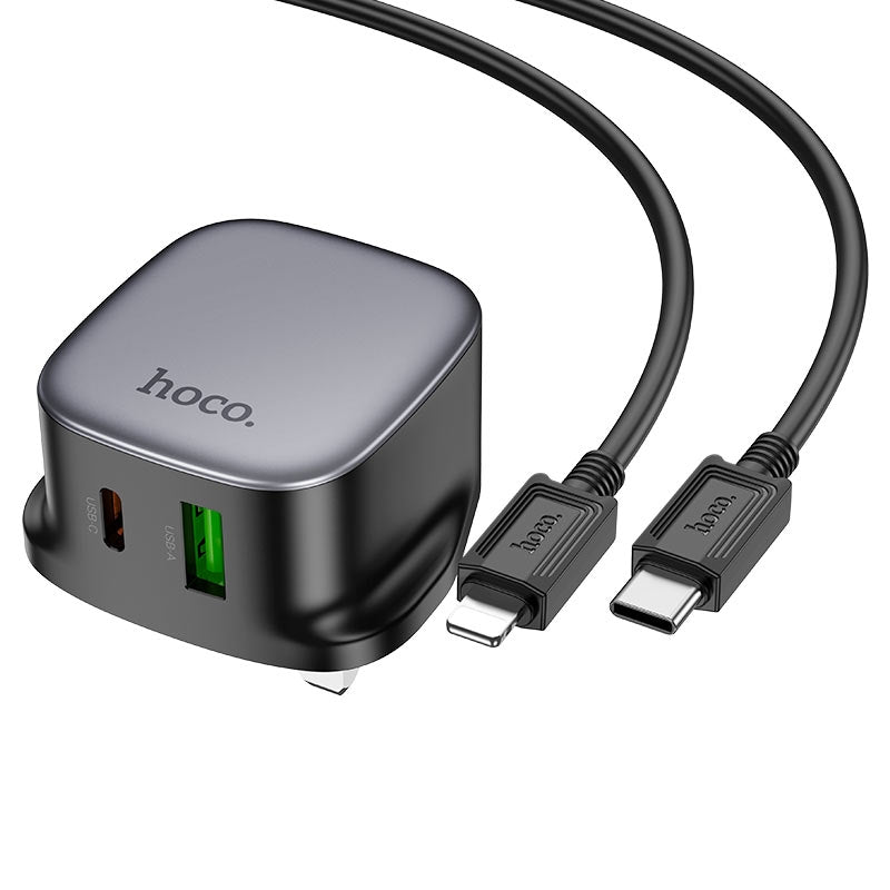 Hoco CS32B PD20W+QC3.0 Charger Set Dual Port C to iP Black-www.firsthelptech.ie